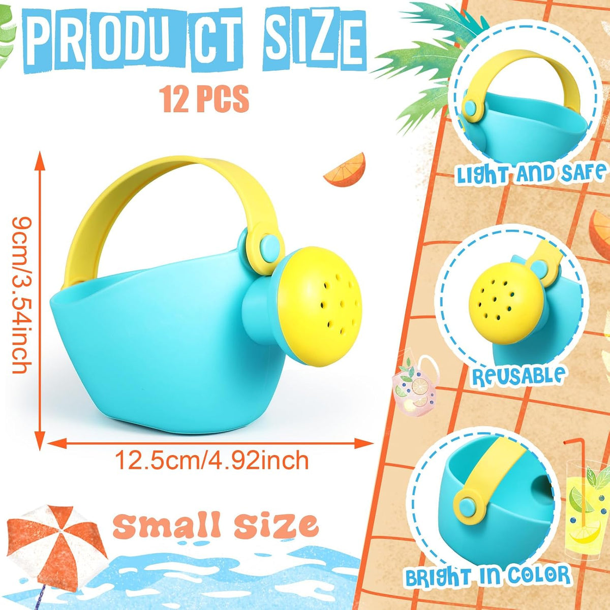 6 Pcs Watering Can Set Small Plastic Beach Watering Can Bath Toy Toddler Gardening Equipment Toy for Girl Boy Beach Outdoor Garden