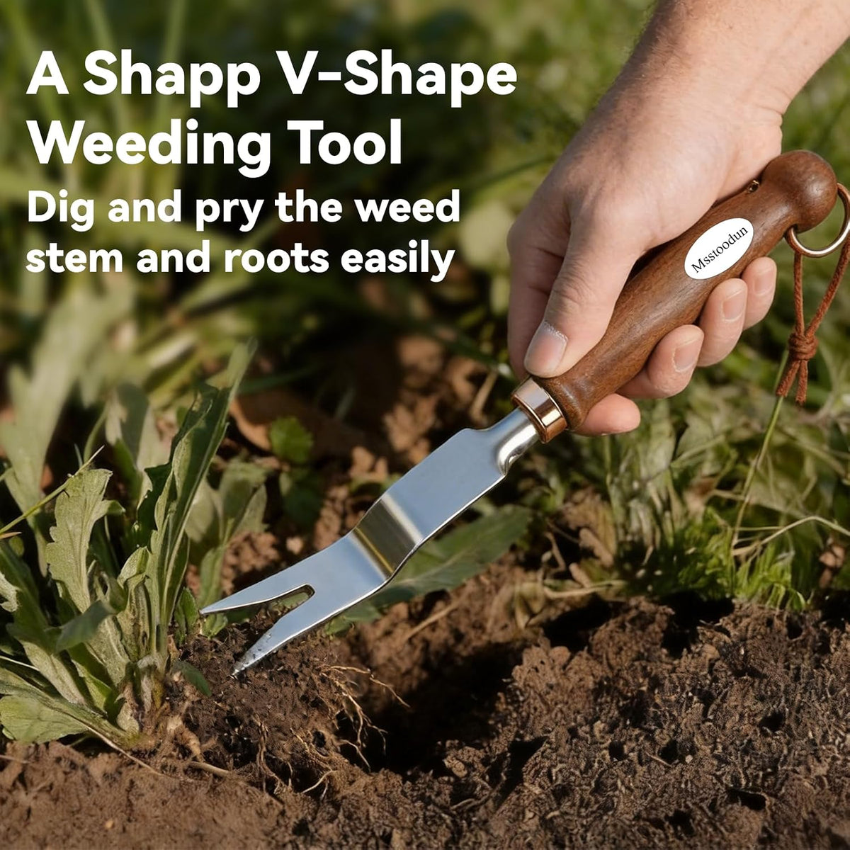 2 Pack Garden Weeding Tool, Stainless Steel Hand Weeder & Garden Trowel with Serrated Edge and Depth Measurement Marks, Wooden Handle Gardening Tool for Digging, Planting, Transplanting & Weed Removal