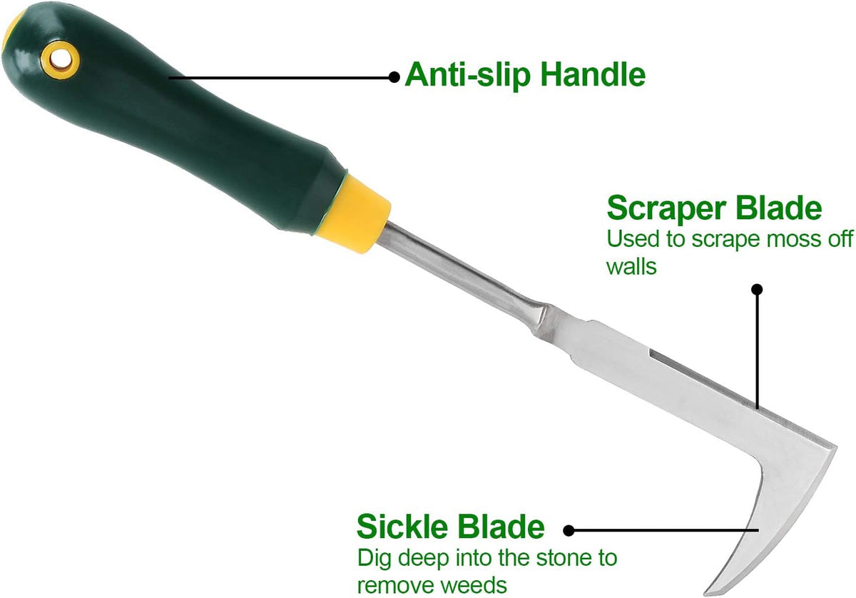 2 Pack 13" Crack Weeder Crevice Weeding Tool with Garden Gloves, Stainless Steel Manual Weeder Lawn Yard Gardening Hand Tool (L-Shape)