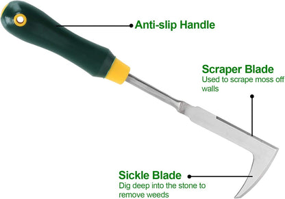 2 Pack 13" Crack Weeder Crevice Weeding Tool with Garden Gloves, Stainless Steel Manual Weeder Lawn Yard Gardening Hand Tool (L-Shape)