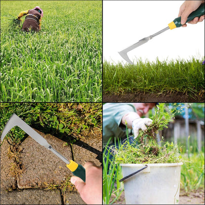 2 Pack 13" Crack Weeder Crevice Weeding Tool with Garden Gloves, Stainless Steel Manual Weeder Lawn Yard Gardening Hand Tool (L-Shape)