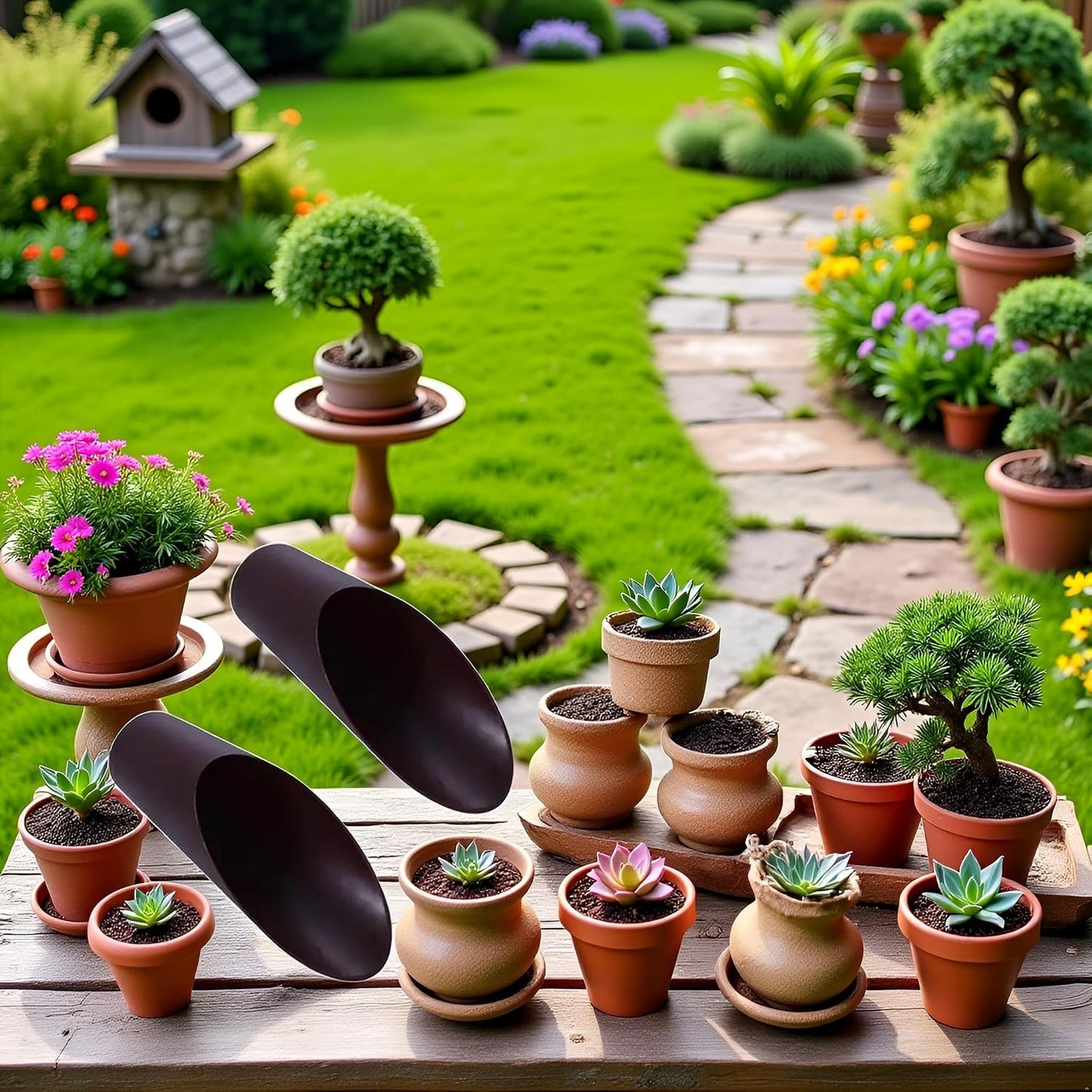 2Pcs Coffee Color Bonsai Soil Scoops, Plastic Garden Soil Scoops,Garden Potted Plant Succulent Planting Tool Gifts Tool