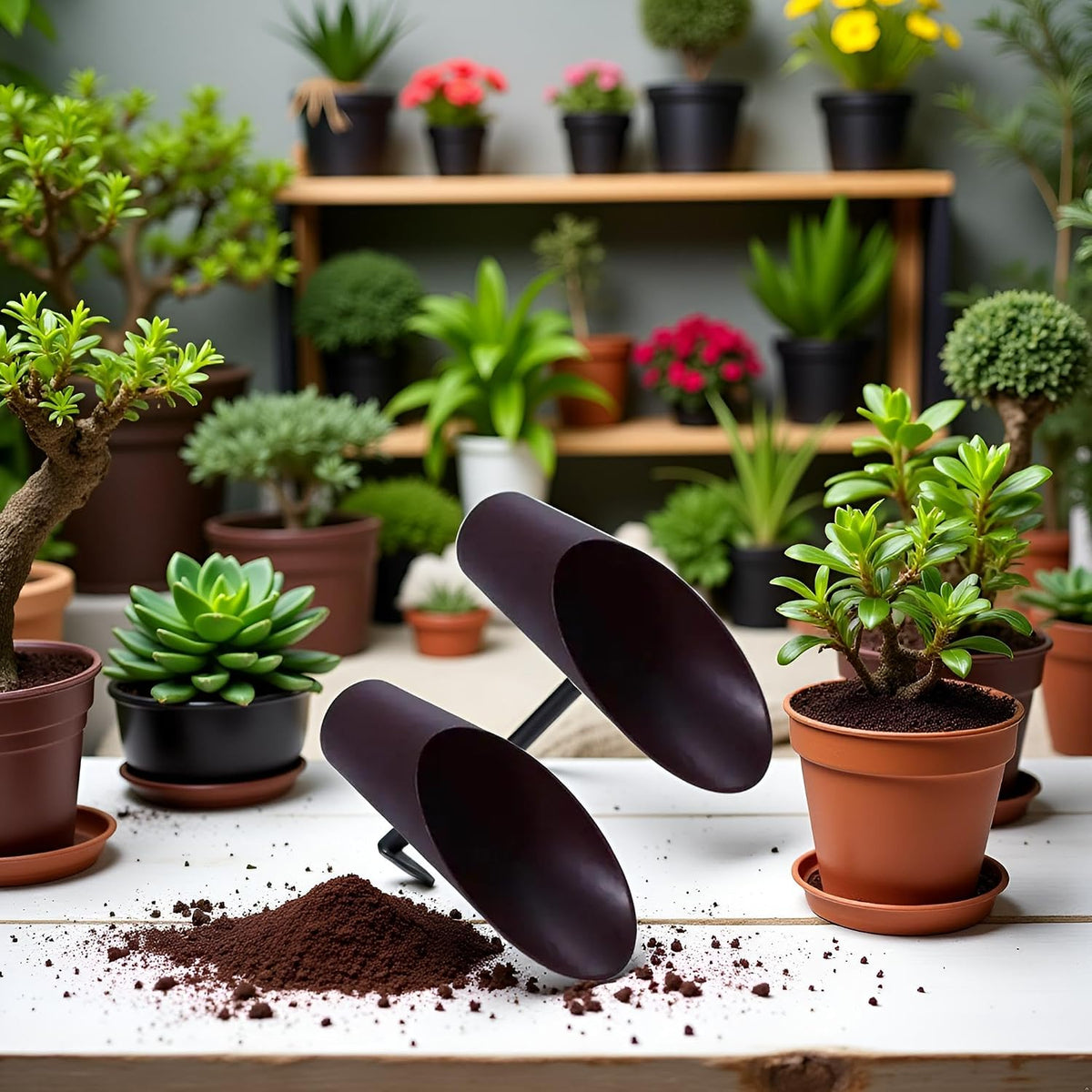 2Pcs Coffee Color Bonsai Soil Scoops, Plastic Garden Soil Scoops,Garden Potted Plant Succulent Planting Tool Gifts Tool