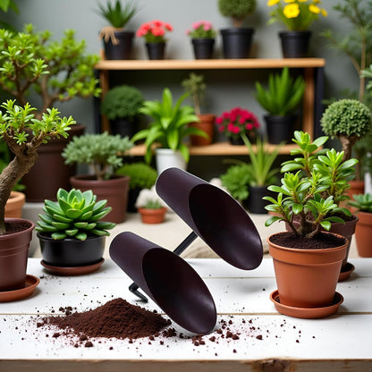 2Pcs Coffee Color Bonsai Soil Scoops, Plastic Garden Soil Scoops,Garden Potted Plant Succulent Planting Tool Gifts Tool