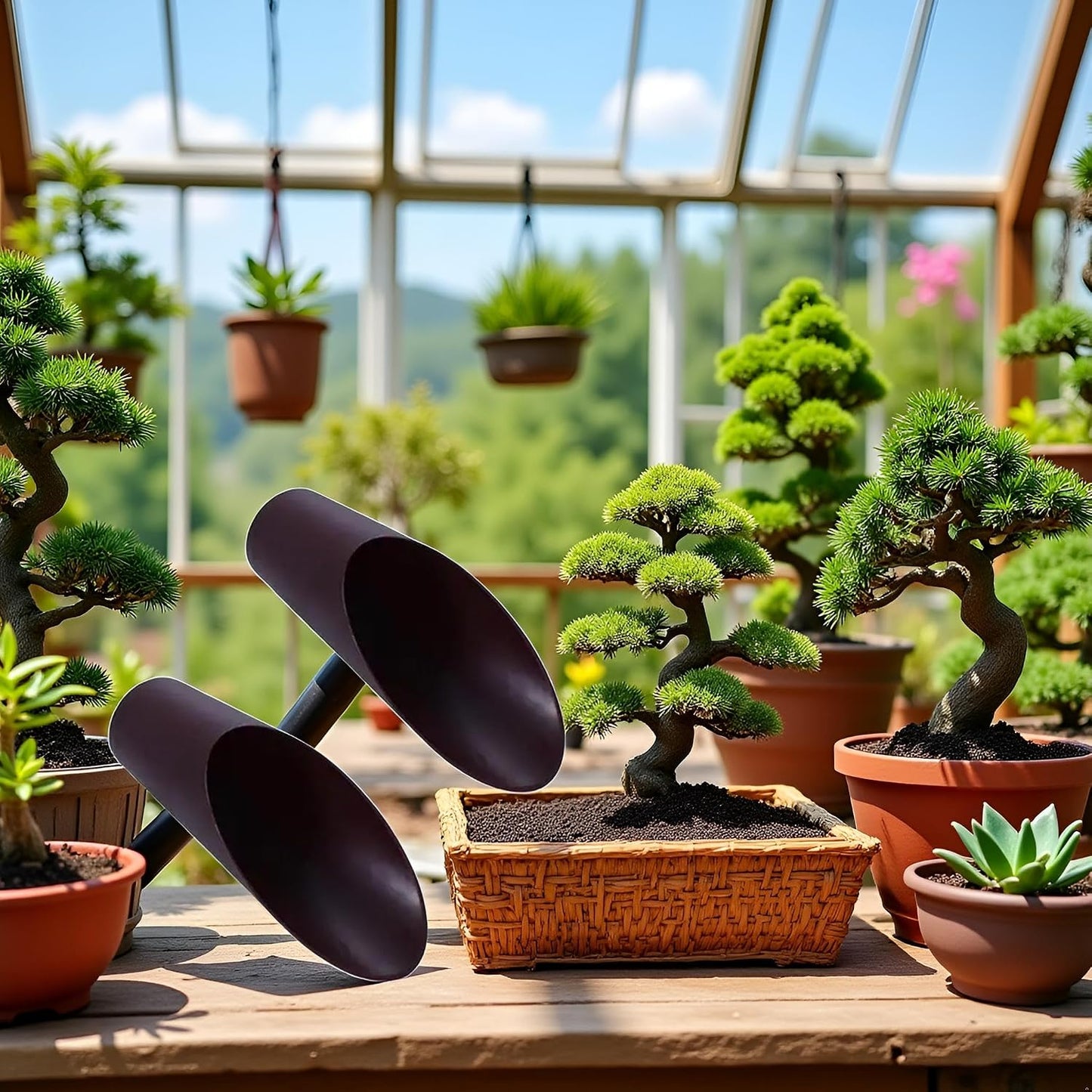 2Pcs Coffee Color Bonsai Soil Scoops, Plastic Garden Soil Scoops,Garden Potted Plant Succulent Planting Tool Gifts Tool