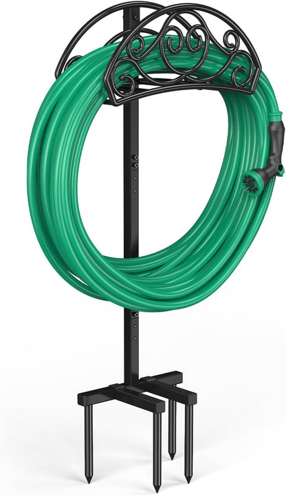 Sunvigor Freestanding Garden Hose Holder Stand, Heavy Duty Hose Reel Alternative with 2 Tool Hooks, Holds 150FT Water Hose, 4-Spike Stable Base, No-Drill Hose Storage for Outside Yard Lawn Garden