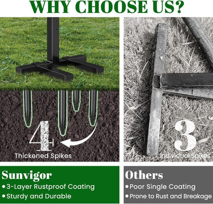 Sunvigor Freestanding Garden Hose Holder Stand, Heavy Duty Hose Reel Alternative with 2 Tool Hooks, Holds 150FT Water Hose, 4-Spike Stable Base, No-Drill Hose Storage for Outside Yard Lawn Garden
