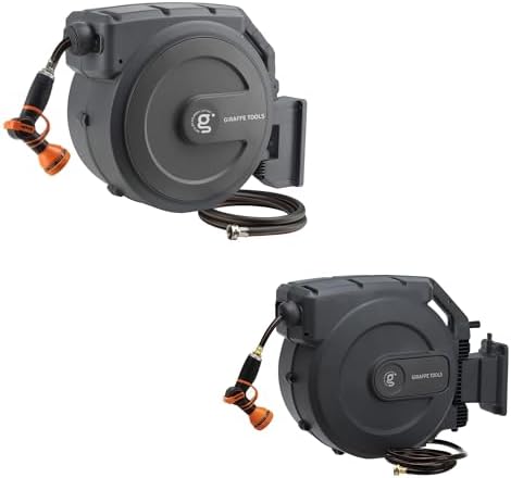 Retractable Garden Hose Reel 1/2 Inch x 155+5 ft and Hose Reel 1/2 Inch x 130 ft, Heavy Duty, Any Length Lock, Slow Return System, Wall Mounted and 180 Deg Swivel Bracket