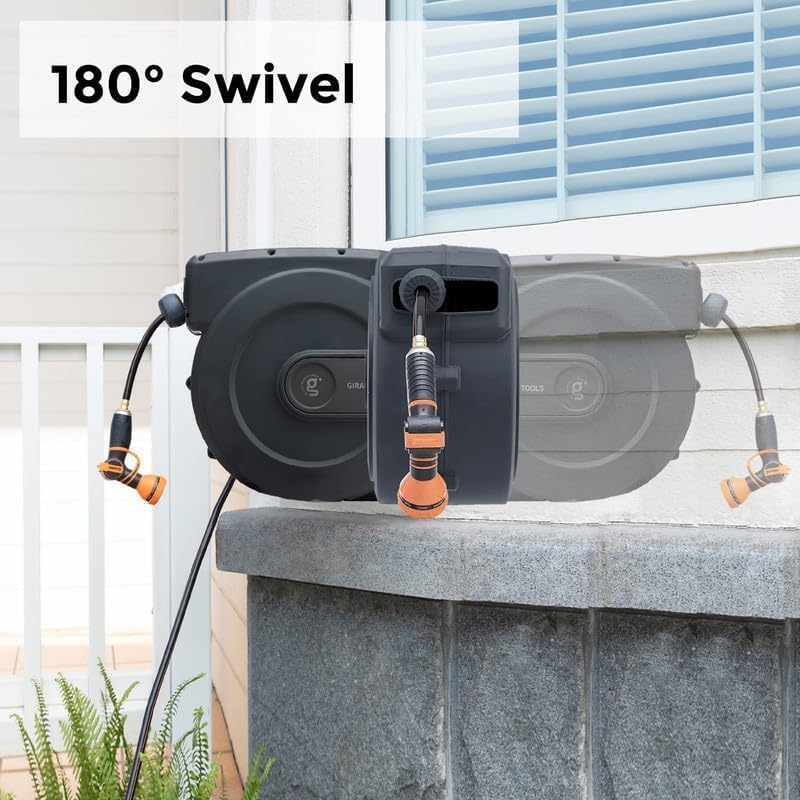 Retractable Garden Hose Reel 1/2 Inch x 155+5 ft and Hose Reel 1/2 Inch x 130 ft, Heavy Duty, Any Length Lock, Slow Return System, Wall Mounted and 180 Deg Swivel Bracket