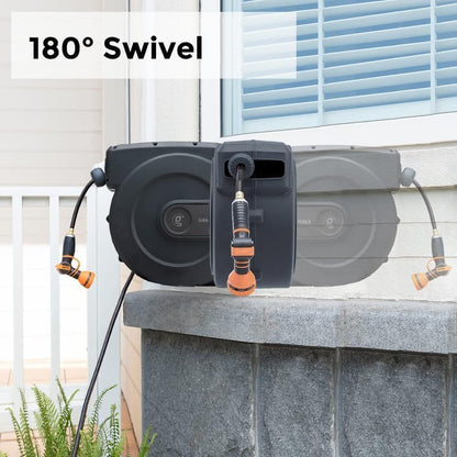 Retractable Garden Hose Reel 1/2 Inch x 155+5 ft and Hose Reel 1/2 Inch x 130 ft, Heavy Duty, Any Length Lock, Slow Return System, Wall Mounted and 180 Deg Swivel Bracket