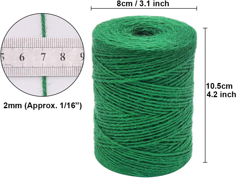 Garden Twine, 656 Feet 2mm Green Jute Twine for Gardening, Plant Ties for Climbing Plants, Tomatoes, Vegetables, Crafts