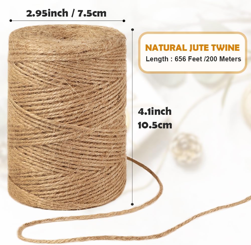 Garden Twine, 656 Feet 2mm Green Jute Twine for Gardening, Plant Ties for Climbing Plants, Tomatoes, Vegetables, Crafts