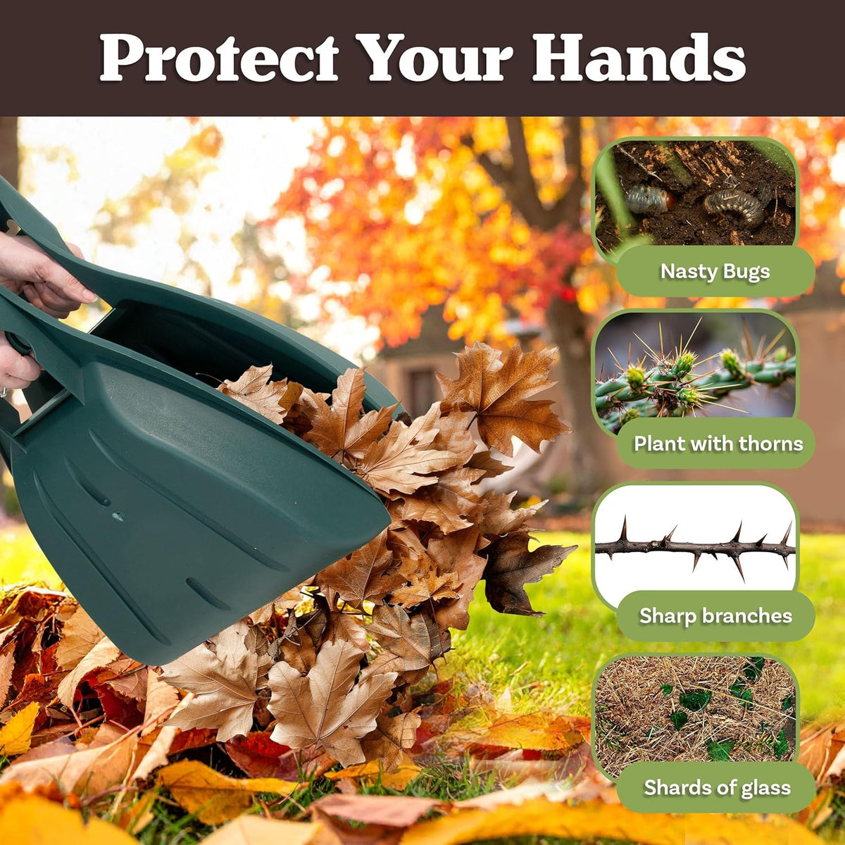 Leaf Scoops Hand Rakes - Lightweight, Durable Grabber Tool for Scooping Up Leaves, Spreading Mulch, Gardening, and Yard Work (Green)