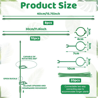 16inch & 12inch Adjustable Plant Stakes, 18Pcs Plant Supports Plant Sticks