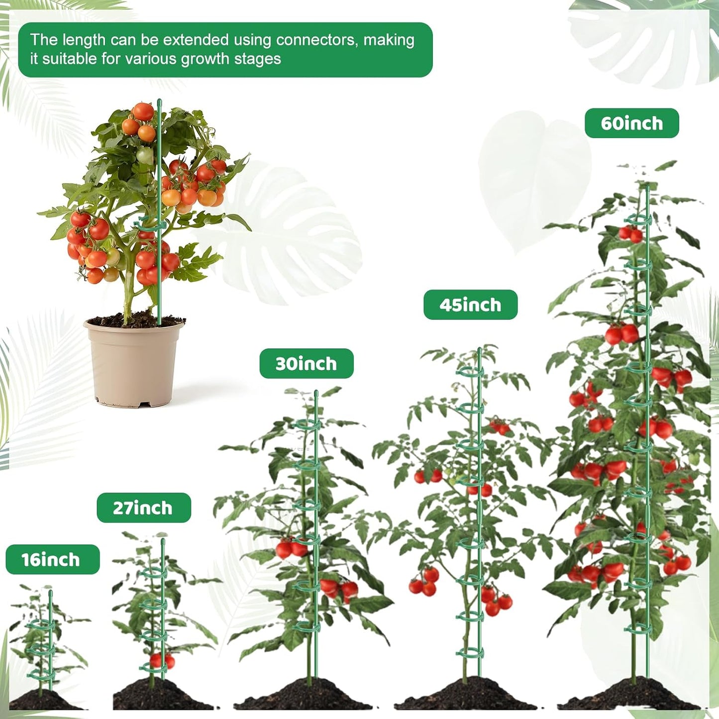 16inch & 12inch Adjustable Plant Stakes, 18Pcs Plant Supports Plant Sticks