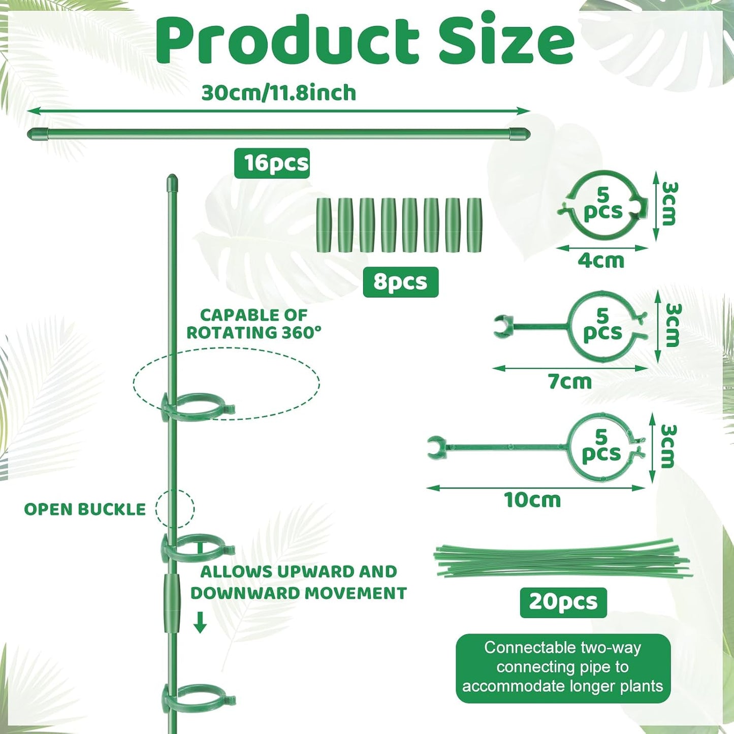 16inch & 12inch Adjustable Plant Stakes, 18Pcs Plant Supports Plant Sticks
