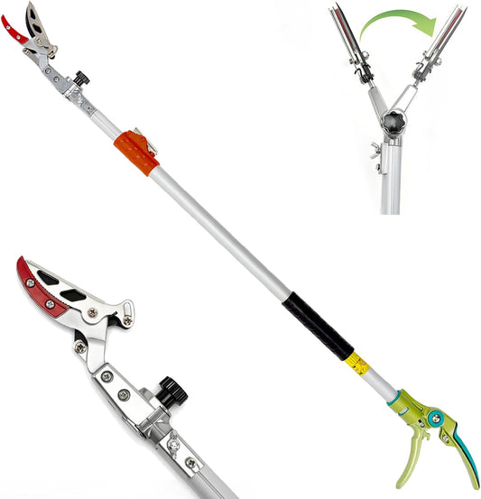 3.67-5.45Ft Extendable Cut & Tree Trimmer for Precision Gardening Pruning & Fruit picking, Long Reach Pruning Shears - Lightweight Aluminum Rust-Resistant Picker, Branch Bypass Loppers(1/2" Max Cut)