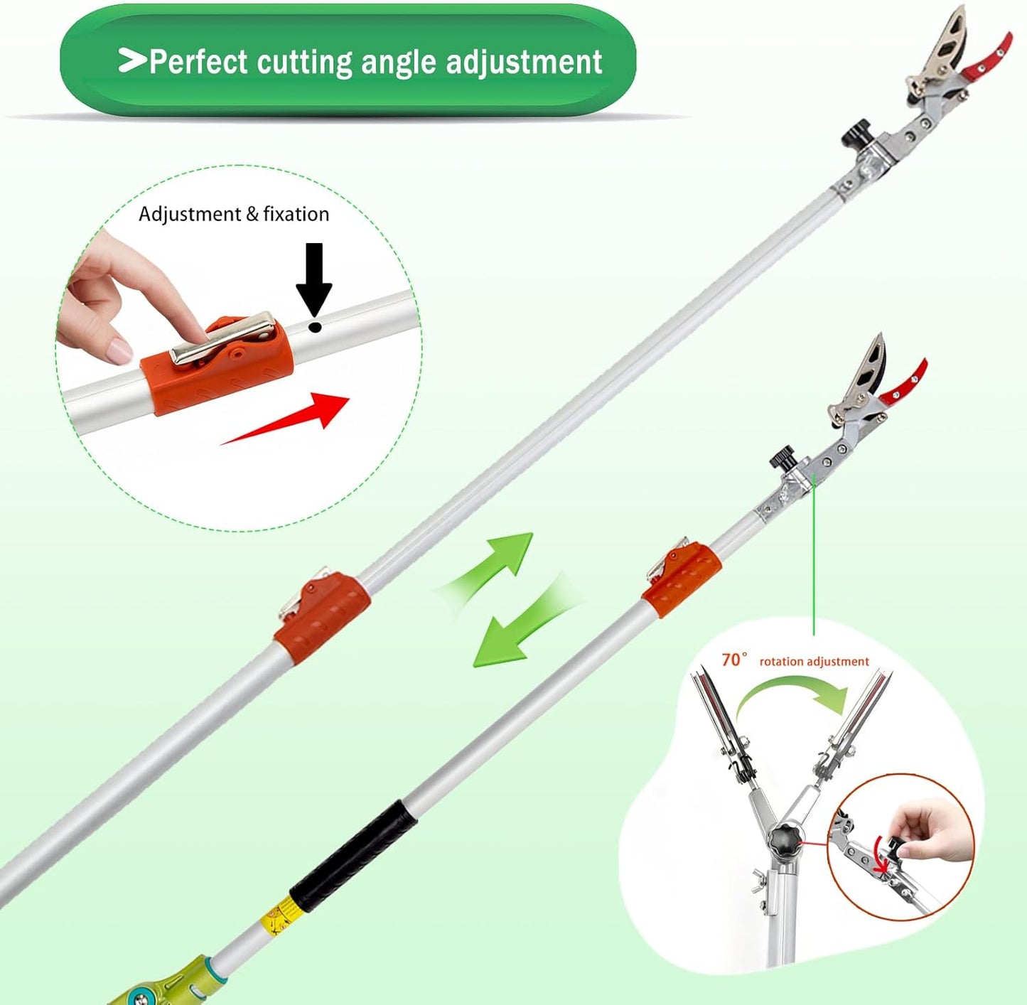 3.67-5.45Ft Extendable Cut & Tree Trimmer for Precision Gardening Pruning & Fruit picking, Long Reach Pruning Shears - Lightweight Aluminum Rust-Resistant Picker, Branch Bypass Loppers(1/2" Max Cut)