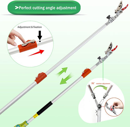 3.67-5.45Ft Extendable Cut & Tree Trimmer for Precision Gardening Pruning & Fruit picking, Long Reach Pruning Shears - Lightweight Aluminum Rust-Resistant Picker, Branch Bypass Loppers(1/2" Max Cut)