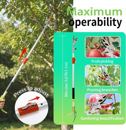 3.67-5.45Ft Extendable Cut & Tree Trimmer for Precision Gardening Pruning & Fruit picking, Long Reach Pruning Shears - Lightweight Aluminum Rust-Resistant Picker, Branch Bypass Loppers(1/2" Max Cut)