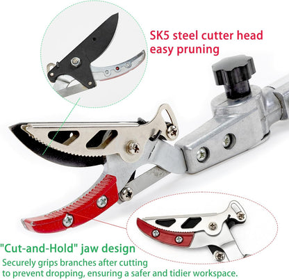 3.67-5.45Ft Extendable Cut & Tree Trimmer for Precision Gardening Pruning & Fruit picking, Long Reach Pruning Shears - Lightweight Aluminum Rust-Resistant Picker, Branch Bypass Loppers(1/2" Max Cut)