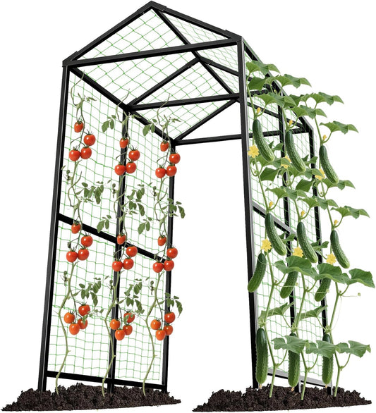 Metal Garden Arch Trellis for Climbing Plants Outdoor, 7.1FT Extra Tall Cucumber Trellis for Raised Bed, Plant Trellis for Vegetable Fruit Flower Vine（Black）