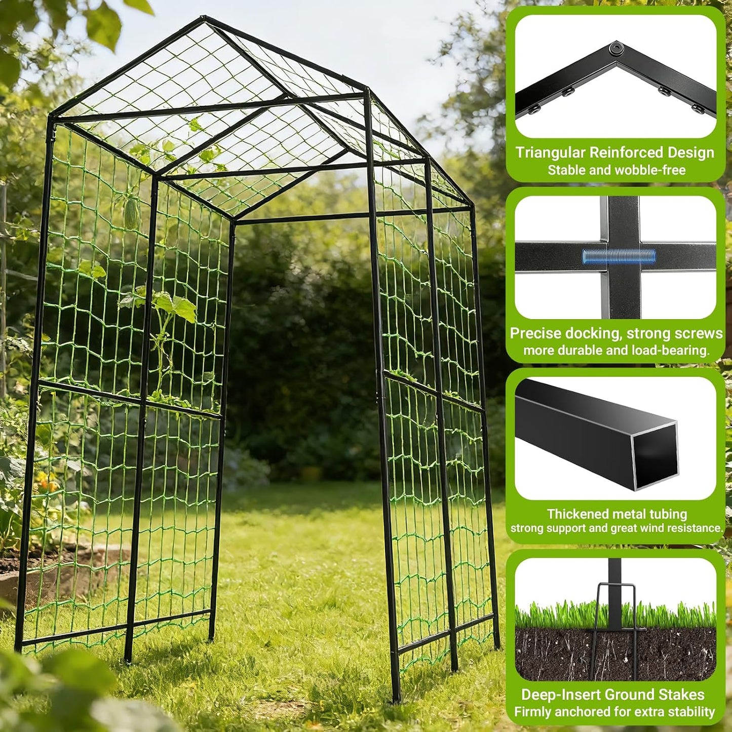 Metal Garden Arch Trellis for Climbing Plants Outdoor, 7.1FT Extra Tall Cucumber Trellis for Raised Bed, Plant Trellis for Vegetable Fruit Flower Vine（Black）
