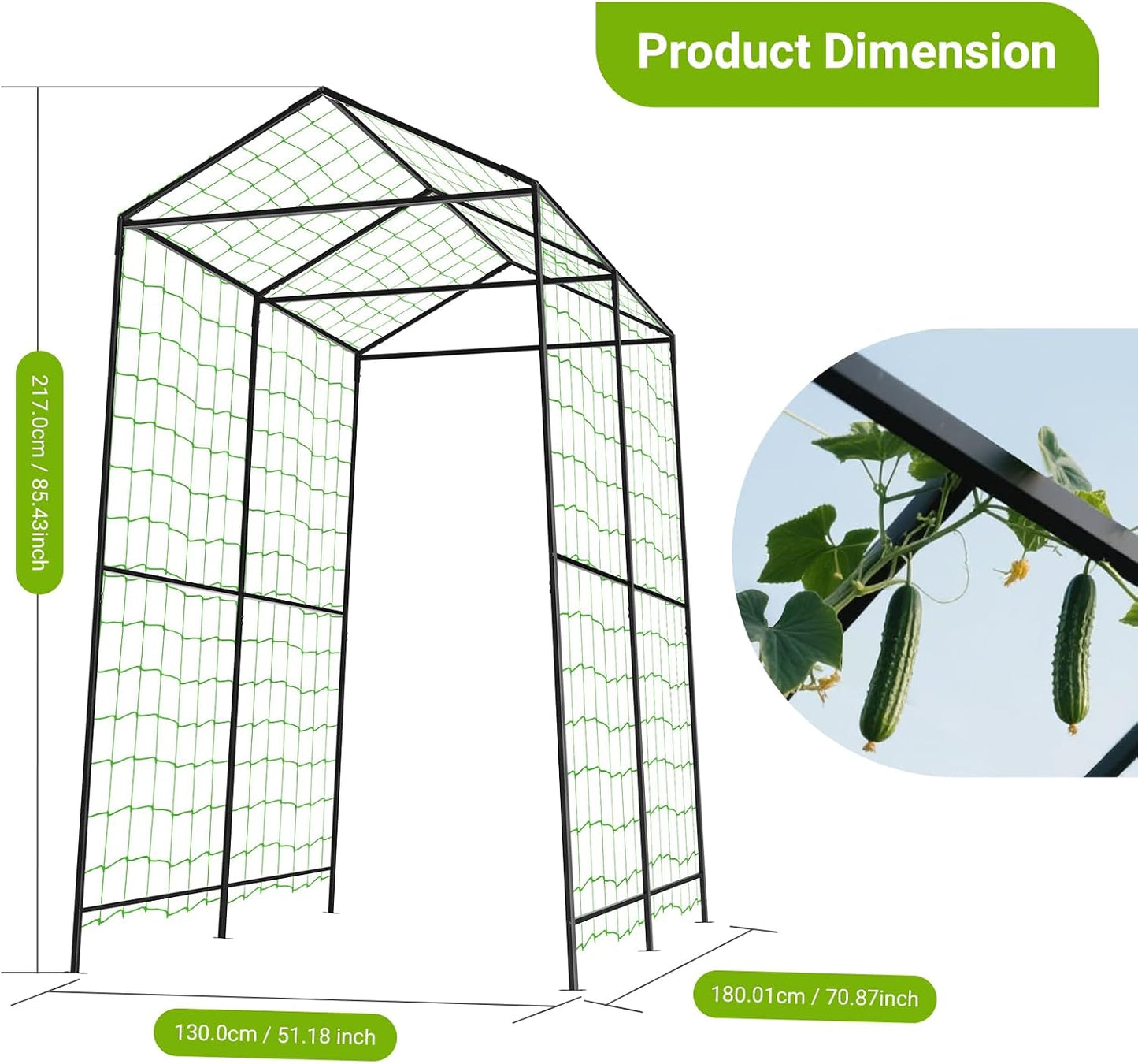 Metal Garden Arch Trellis for Climbing Plants Outdoor, 7.1FT Extra Tall Cucumber Trellis for Raised Bed, Plant Trellis for Vegetable Fruit Flower Vine（Black）