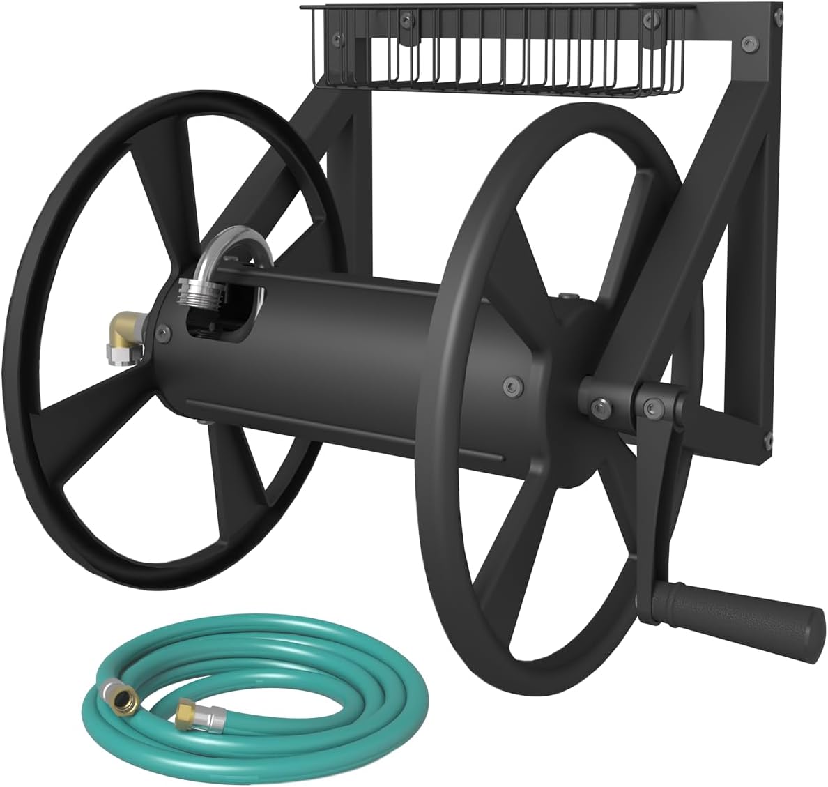 Triangle Wall Mounted Garden Hose Reel Outdoor Hose Holder Black