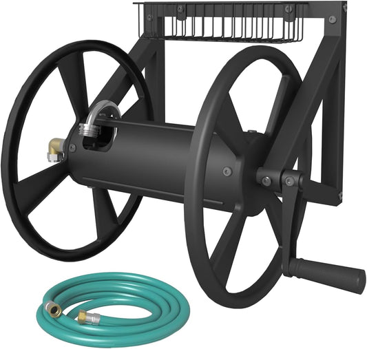 Triangle Wall Mounted Garden Hose Reel Outdoor Hose Holder Black