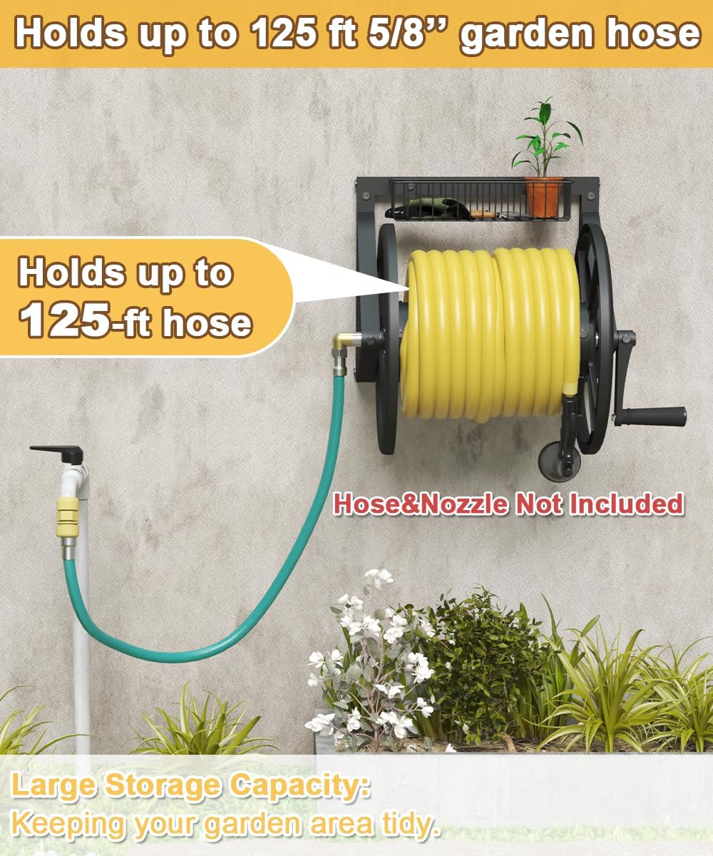 Triangle Wall Mounted Garden Hose Reel Outdoor Hose Holder Black