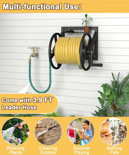 Triangle Wall Mounted Garden Hose Reel Outdoor Hose Holder Black