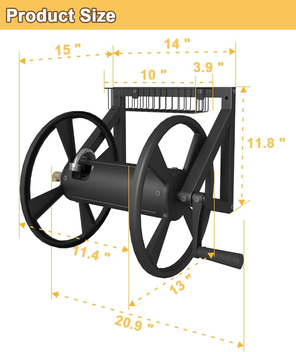 Triangle Wall Mounted Garden Hose Reel Outdoor Hose Holder Black