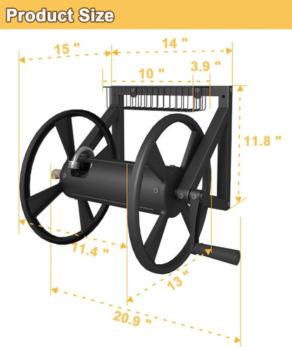Triangle Wall Mounted Garden Hose Reel Outdoor Hose Holder Black