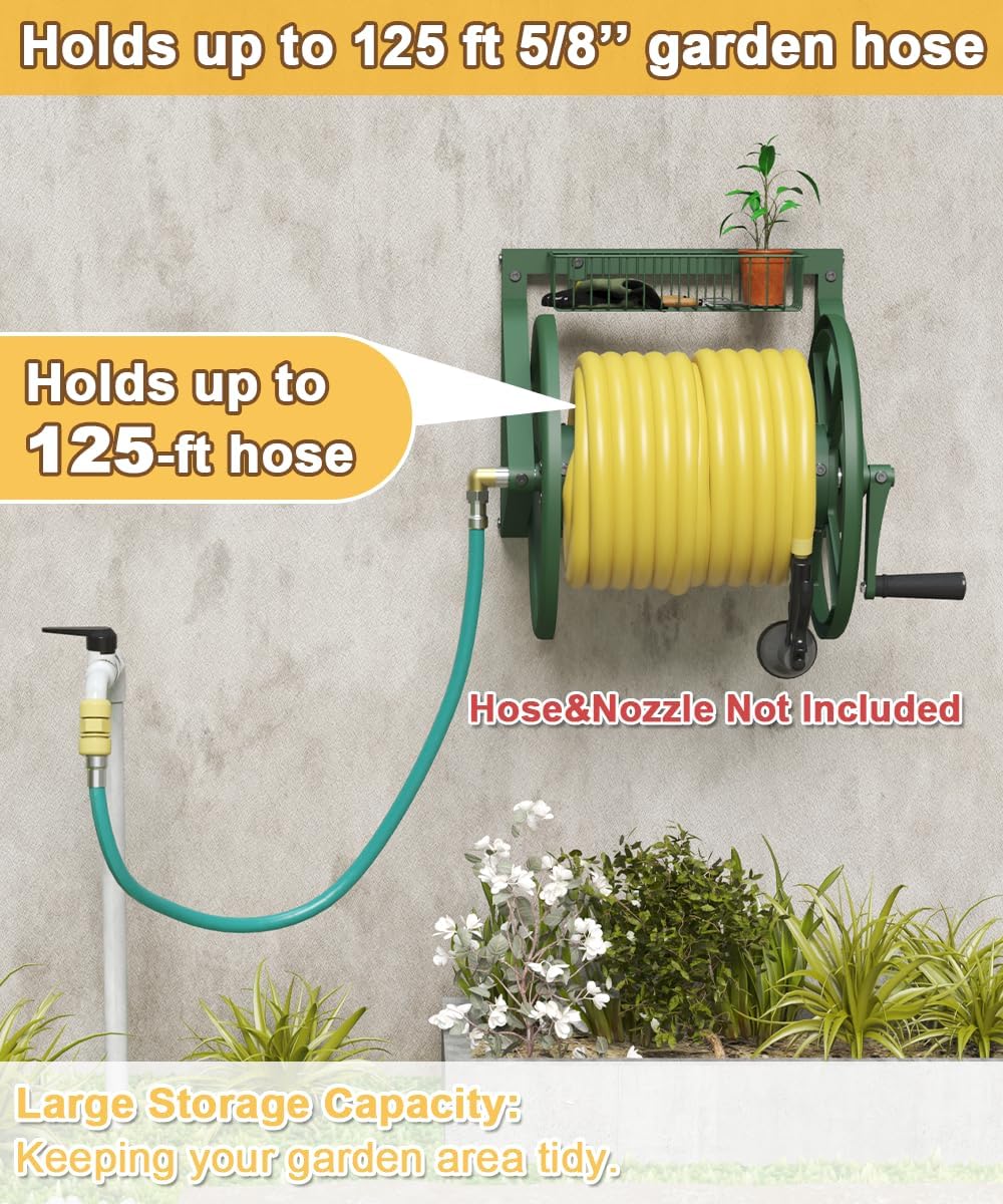 Triangle Wall Mounted Garden Hose Reel Outdoor Hose Holder Black