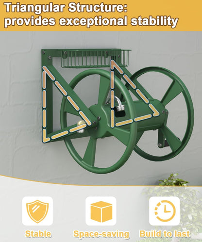 Triangle Wall Mounted Garden Hose Reel Outdoor Hose Holder Black
