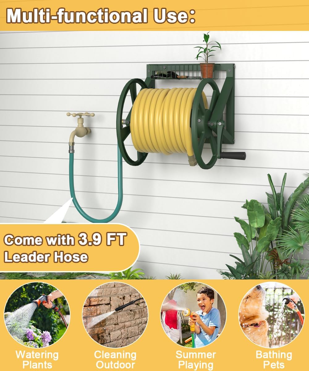 Triangle Wall Mounted Garden Hose Reel Outdoor Hose Holder Black