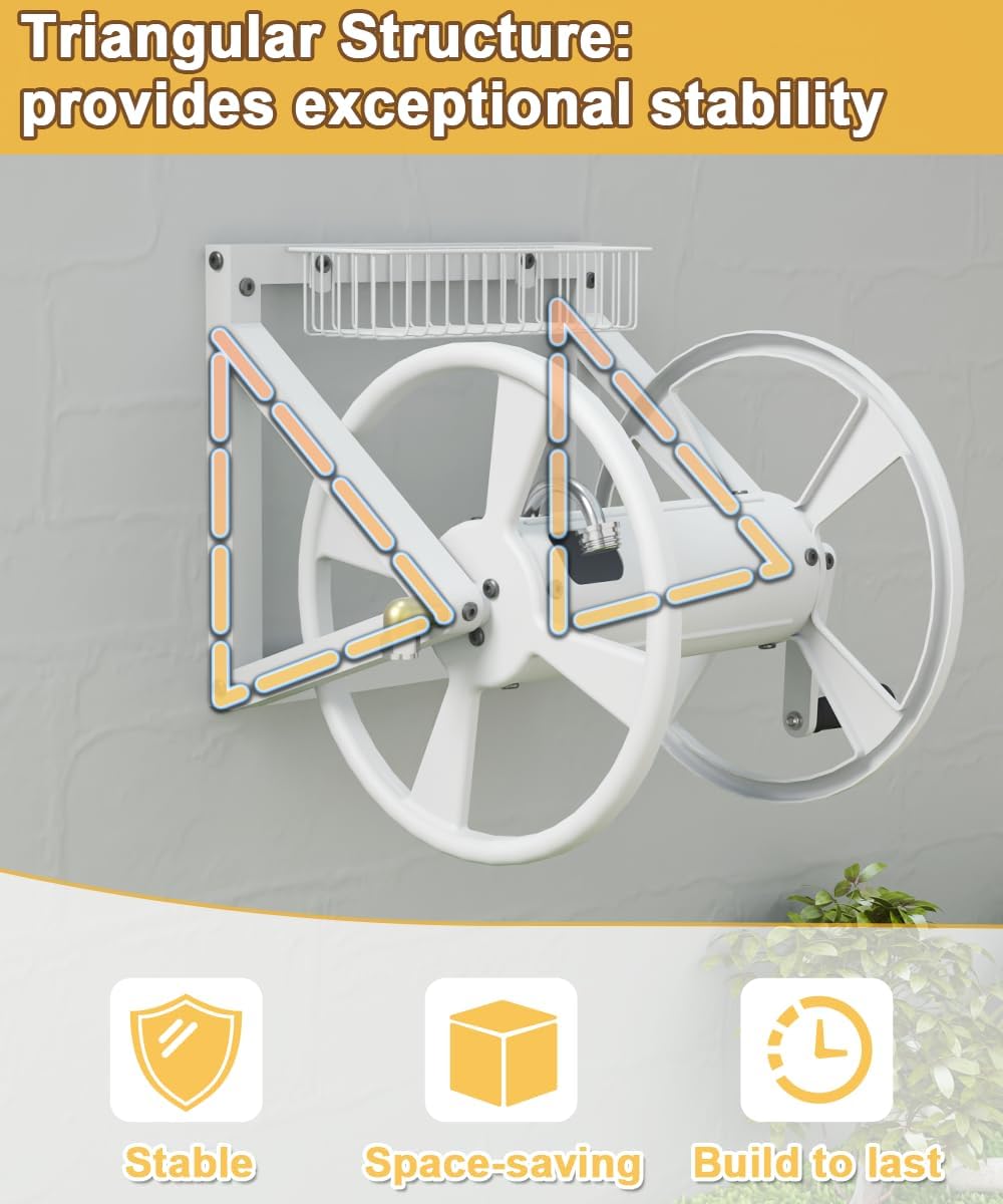 Triangle Wall Mounted Garden Hose Reel Outdoor Hose Holder Black