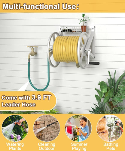 Triangle Wall Mounted Garden Hose Reel Outdoor Hose Holder Black