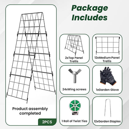 Adjustable A-Frame Trellis for Climbing Plants Outdoor, 48"x32" Cucumber Trellis for Raised Bed, Metal Garden Trellis with Grid Design, Tomato, Grape, Bean, Pea, Squash, Vegetable Trellis (Black)