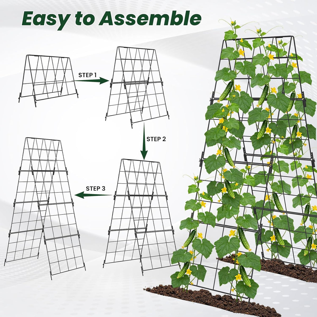 Adjustable A-Frame Trellis for Climbing Plants Outdoor, 48"x32" Cucumber Trellis for Raised Bed, Metal Garden Trellis with Grid Design, Tomato, Grape, Bean, Pea, Squash, Vegetable Trellis (Black)
