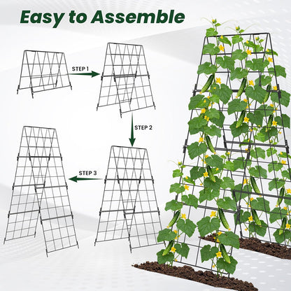 Adjustable A-Frame Trellis for Climbing Plants Outdoor, 48"x32" Cucumber Trellis for Raised Bed, Metal Garden Trellis with Grid Design, Tomato, Grape, Bean, Pea, Squash, Vegetable Trellis (Black)