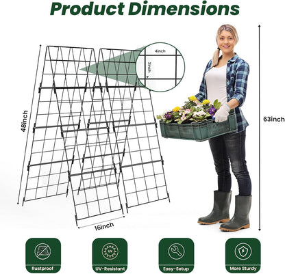 Adjustable A-Frame Trellis for Climbing Plants Outdoor, 48"x32" Cucumber Trellis for Raised Bed, Metal Garden Trellis with Grid Design, Tomato, Grape, Bean, Pea, Squash, Vegetable Trellis (Black)