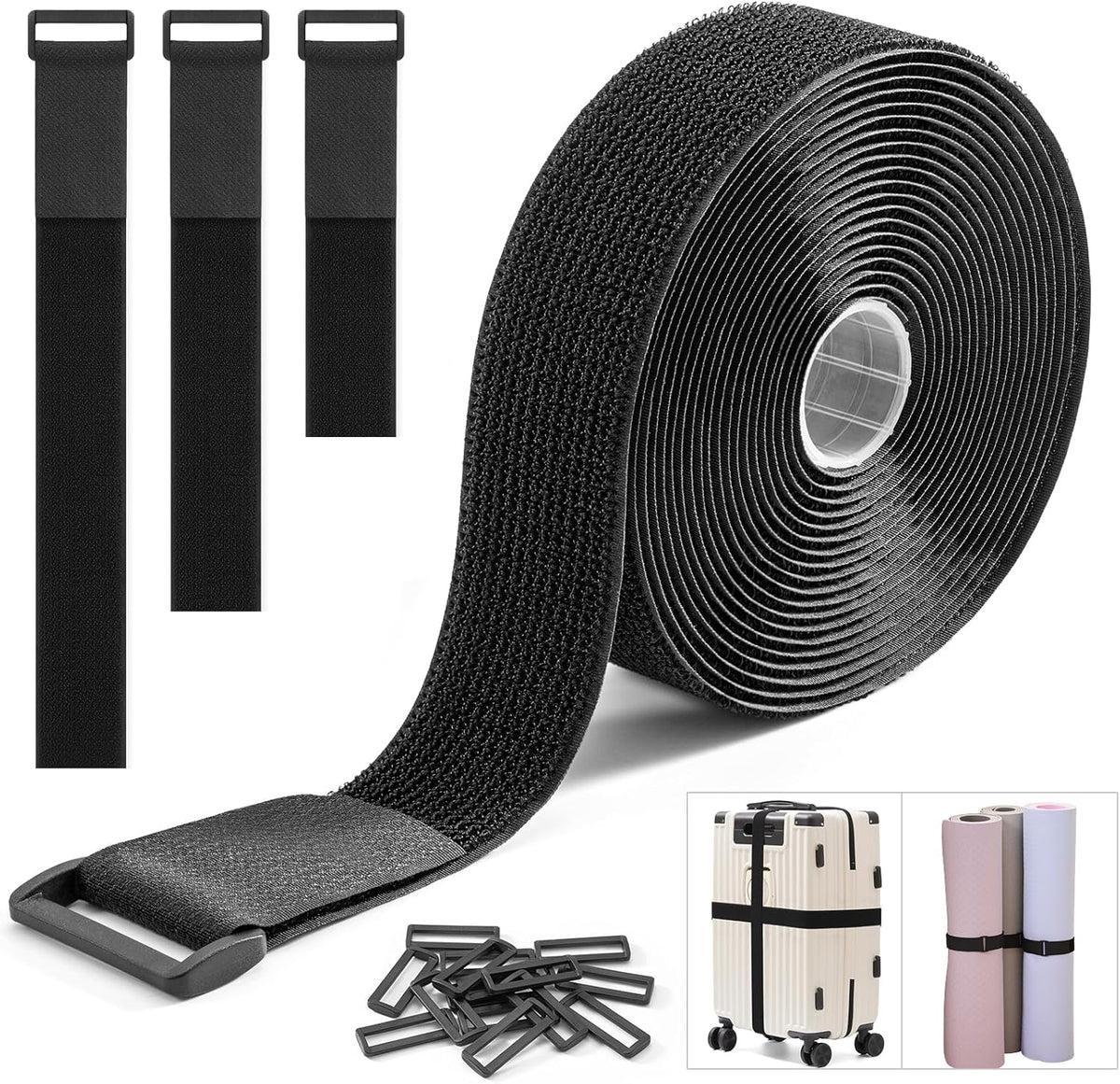 2''x 16Ft Heavy Duty Hook and Loop Straps with 15 Buckles