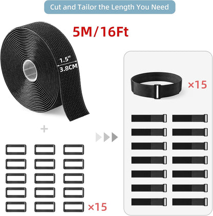 2''x 16Ft Heavy Duty Hook and Loop Straps with 15 Buckles