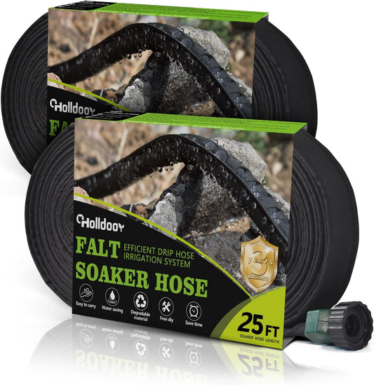 Soaker Hose 25 ft 2-Pack, Flat Soaker Hose 50 ft for Garden Watering, Lightweight Drip Irrigation Hoses 50 ft for Soaking, Double Layer Sprinkler Watering Hose (25 ftx2)