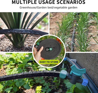 Soaker Hose 25 ft 2-Pack, Flat Soaker Hose 50 ft for Garden Watering, Lightweight Drip Irrigation Hoses 50 ft for Soaking, Double Layer Sprinkler Watering Hose (25 ftx2)