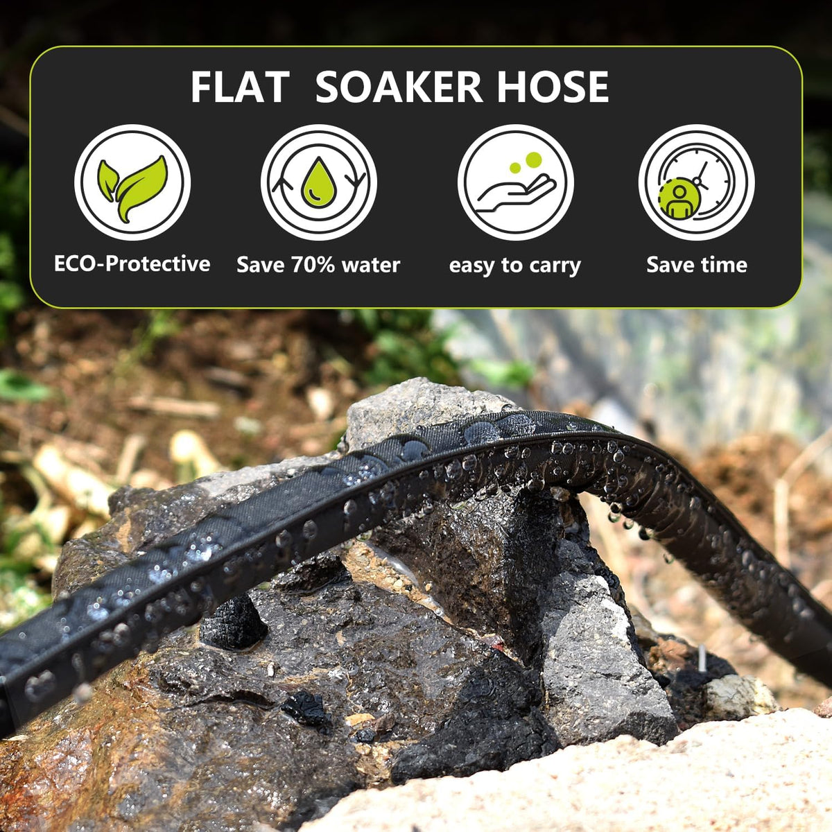 Soaker Hose 25 ft 2-Pack, Flat Soaker Hose 50 ft for Garden Watering, Lightweight Drip Irrigation Hoses 50 ft for Soaking, Double Layer Sprinkler Watering Hose (25 ftx2)