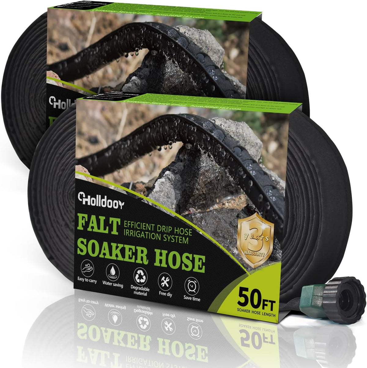 Soaker Hose 25 ft 2-Pack, Flat Soaker Hose 50 ft for Garden Watering, Lightweight Drip Irrigation Hoses 50 ft for Soaking, Double Layer Sprinkler Watering Hose (25 ftx2)