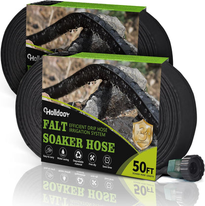 Soaker Hose 25 ft 2-Pack, Flat Soaker Hose 50 ft for Garden Watering, Lightweight Drip Irrigation Hoses 50 ft for Soaking, Double Layer Sprinkler Watering Hose (25 ftx2)